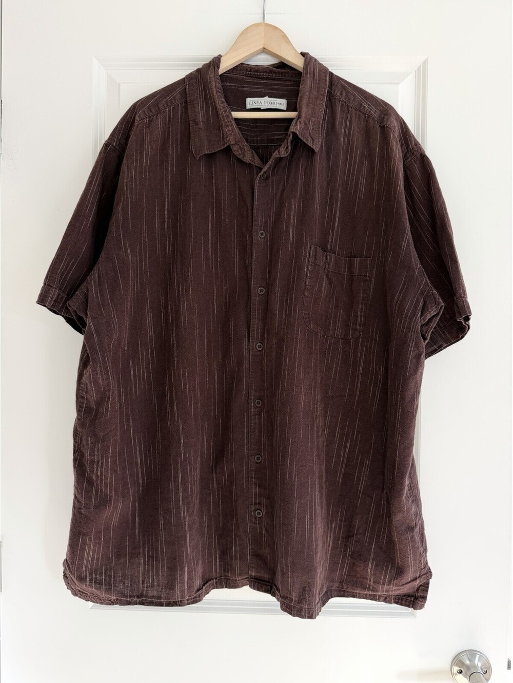 Linea Uomo Vtg Brown Linen Blend Button Up Shirt Short Sleeve Size 4XLT Luxury